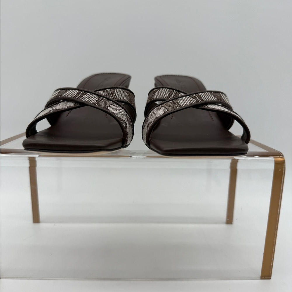 Coach Wedge Sandal In Signature Jacquard Oak Maple - Picture 6 of 12